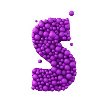 Letter S made of plastic beads, purple bubbles, isolated on white, 3d render Stock Illustration