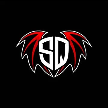 Letter S Q initial vector logo template with a minimalist dragon wing style Stock Illustration