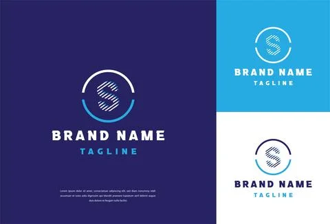 Letter S Tech Striped Monogram Circle Logo Template Stock Illustration
