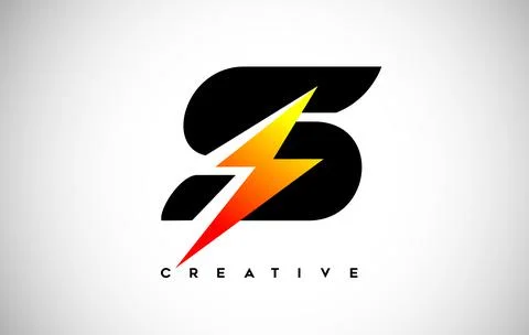 Letter S Thunderbolt Logo Concept with Black Letter and Orange Yellow Thunder Illustrazione stock