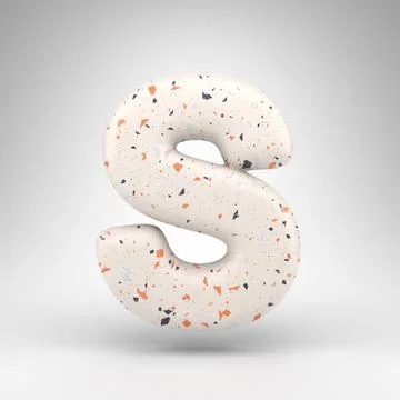 Letter S uppercase on white background. 3D letter with terrazzo pattern textu Stock Illustration
