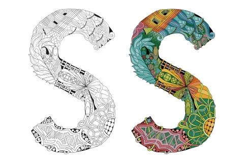 Letter S zentangle for coloring. Vector decorative object Stock Illustration