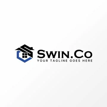 Letter SC or CS font on hexagon with roof house. Related to property monogram Stock Illustration