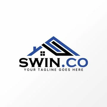 Letter SC or CS font on triangle with roof house. Related to monogram property Stock Illustration