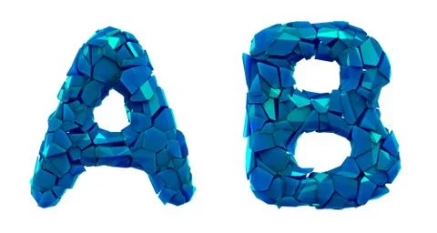 Letter set A, B made of 3d render plastic shards blue color. イラスト素材
