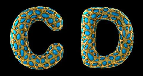 Letter set A, B made of realistic 3d render golden shining metallic. Stock Illustration