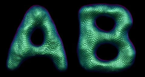 Letter set A, B made of realistic 3d render natural green snake skin texture. Stock Illustration