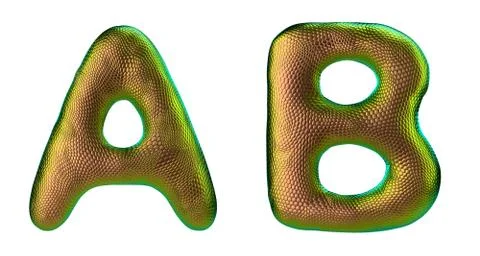 Letter set A, B made of realistic 3d render natural gold snake skin texture. Stock Illustration