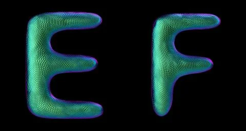 Letter set E, F made of realistic 3d render natural green snake skin texture. Stock-Illustration