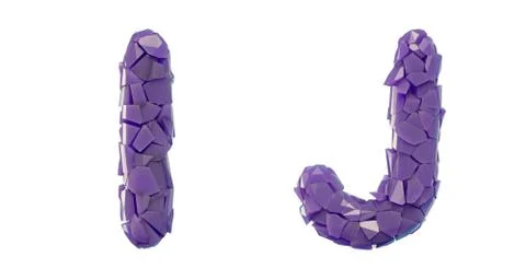 Letter set I, J made of 3d render plastic shards purple color. Illustrazione stock