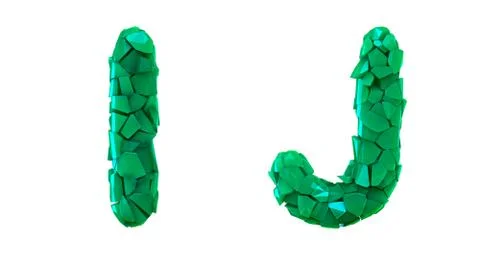 Letter set I, J made of 3d render plastic shards green color. Illustrazione stock