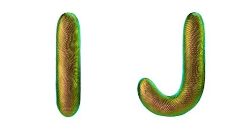 Letter set I, J made of realistic 3d render natural gold snake skin texture. Stock Illustration
