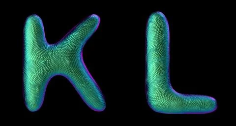 Letter set K, L made of realistic 3d render natural green snake skin texture. Illustrazione stock