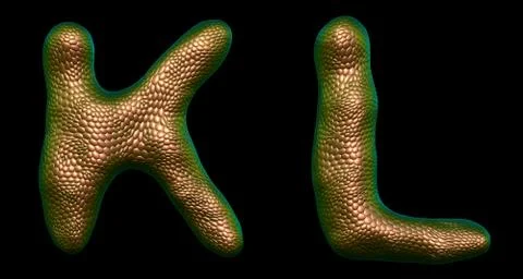 Letter set K, L made of realistic 3d render natural gold snake skin texture. Illustrazione stock
