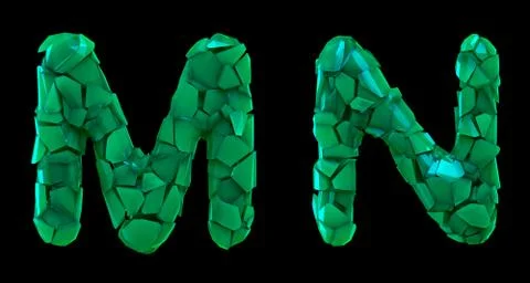 Letter set M, N made of 3d render plastic shards green color. Stock Illustration