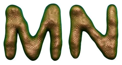 Letter set M, N made of realistic 3d render natural gold snake skin texture. Stock Illustration