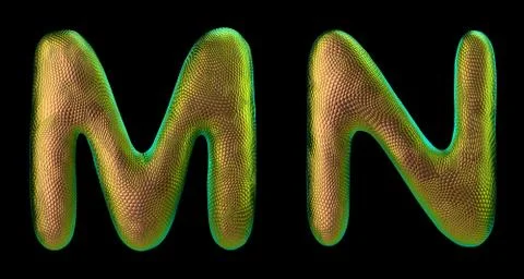 Letter set M, N made of realistic 3d render natural gold snake skin texture. Illustrazione stock