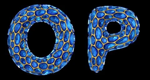 Letter set O, P made of realistic 3d render blue diamond. Collection of Diamond Illustrazione stock