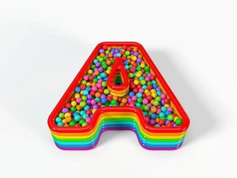Letter A shaped child pool filled with plastic toy balls. 3D illustration Stock Illustration