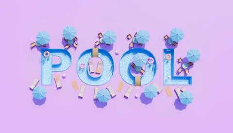 Letter shaped pools with sunbeds and outdoor cafe Stock Illustration