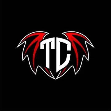 Letter T C initial vector logo template with a minimalist dragon wing style Stock Illustration