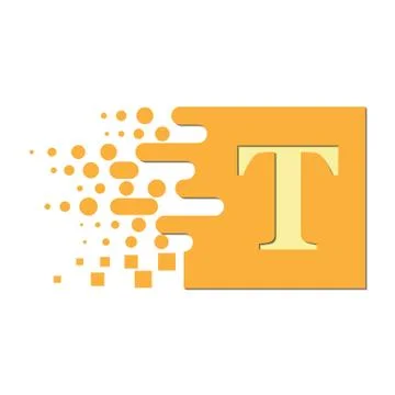 Letter T on a colored square with destroyed blocks Stock Illustration