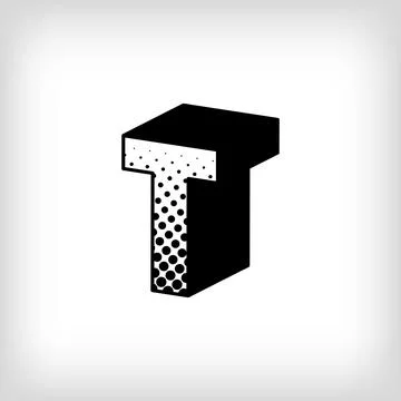 Letter T with creative shadow, pop art dot design alphabet sign. Stock Illustration