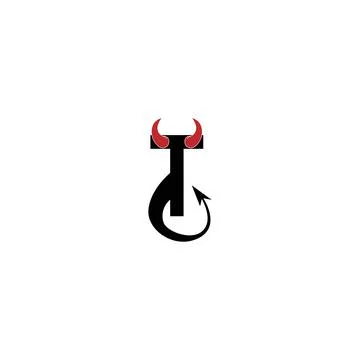 Letter T with devil's horns and tail icon logo design vector Stock Illustration