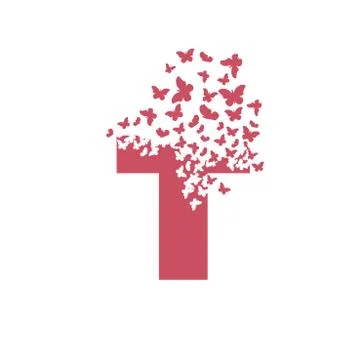 Letter T with effect of destruction. Dispersion. Butterfly, moth Stock Illustration
