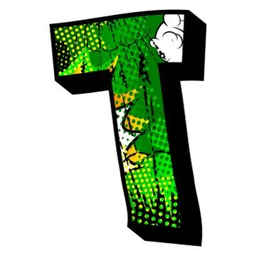 Letter T filled with comic book explosion, background. Stock Illustration