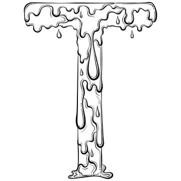 Letter T with flow drops Stock Illustration