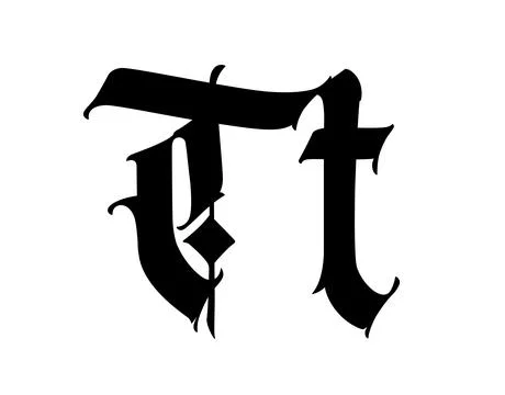 Letter T, in the Gothic style. Vector. Alphabet. The symbol is isolated on a Stock Illustration