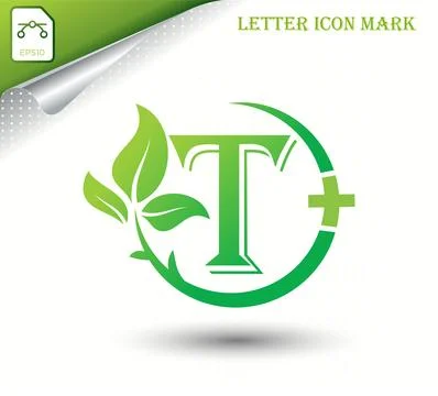 Letter T with green leaf vector template Stock Illustration