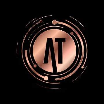 Letter A T Initial Cooper Color Cyber Multimedia Logo Stock Illustration