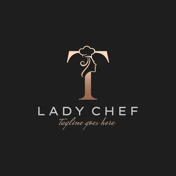 Letter T Lady Chef, Initial Beauty Cook Logo Design Vector Stock Illustration