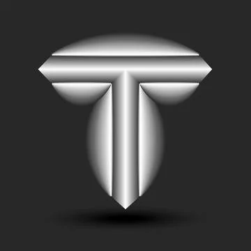 Letter T logo 3d monogram metallic construction with composite acute shape,.. Stock Illustration