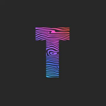 Letter T logo gradient bright striped pattern, smooth curves creative identit Stock Illustration