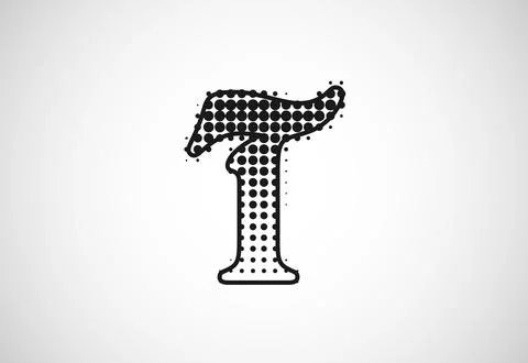 Letter T logo in halftone dots style, Dotted shape logotype vector design. Stock Illustration