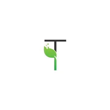 Letter T logo leaf digital icon design concept Stock Illustration