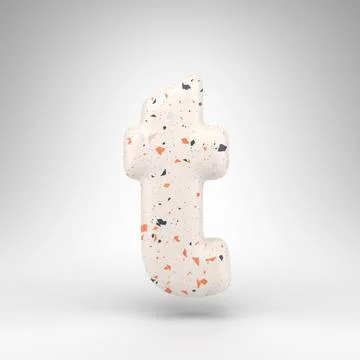 Letter T lowercase on white background. 3D letter with terrazzo pattern textu Stock Illustration