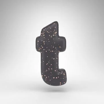 Letter T lowercase on white background. Black matte 3D letter with copper dots Ilustração Stock