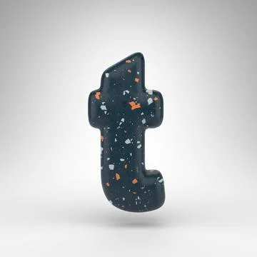 Letter T lowercase on white background. 3D letter with blue terrazzo pattern  Stock Illustration