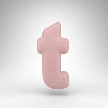 Letter T lowercase on white background. Pink leather 3D letter with skin text Иллюстрация