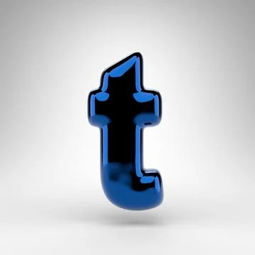 Letter T lowercase on white background. Blue chrome 3D letter with glossy sur Illustration