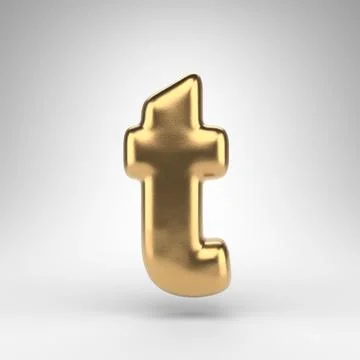 Letter T lowercase on white background. Golden 3D rendered font with gloss me Ilustração Stock