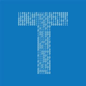 Letter T made from binary code digits. Technology background Stockillustratie