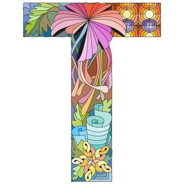 Letter T monogram, engraving design. Vector illustration. Иллюстрация