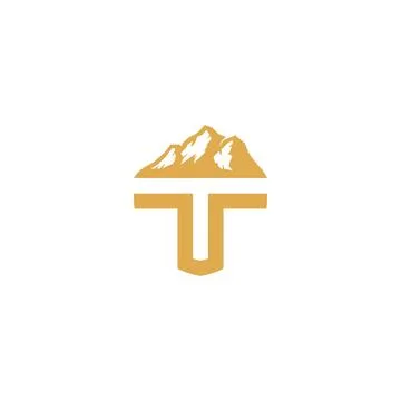 Letter T Mountain Logo. Explore Mountain Advanture Symbol Company Logo Template Stock Illustration