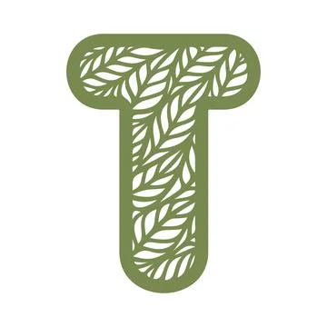 Letter T with a pattern of leaves.  Stock Illustration