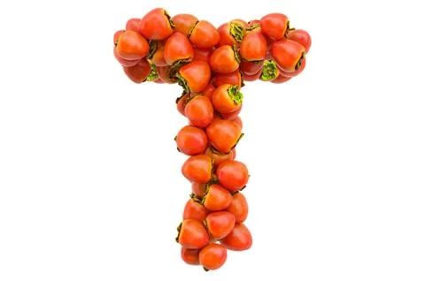 Letter T from persimmons, 3D rendering Illustrazione stock